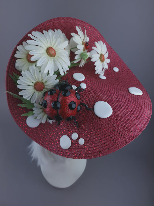 Pearls & Swine: Statement Red Mushroom Hat Ladybird & Daisies