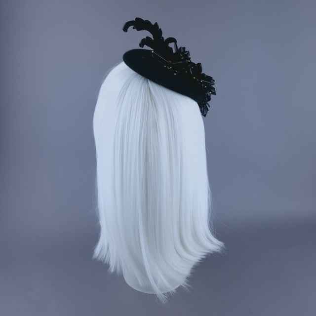 "Noir" Black Flower & Jewel Fascinator Hat