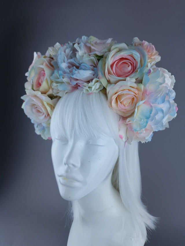 "Kirei" Pastel Rose & Flower Headdress & Neckpiece