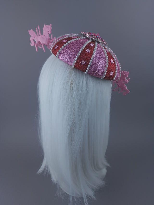 Pearls & Swine: Pink & Red Circus Carousel Wired Veil Hat "Cirque Forever"
