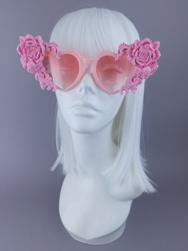 "Lisha" Pink Rose & Filigree Heart Shaped Sunglasses