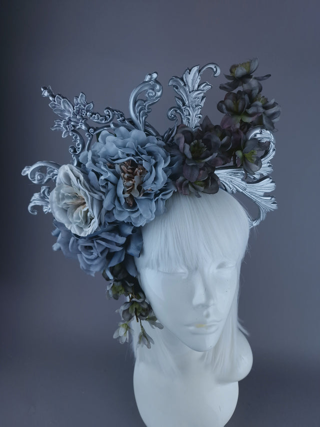 "Isis" Grey & Silver Filigree & Flower Headdress