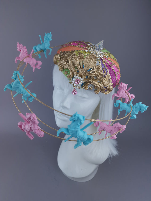 Pearls & Swine: Rainbow Circus Carousel Wired Veil Hat "Cirque Forever"
