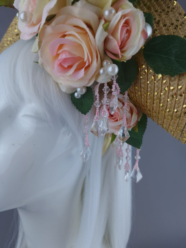 "Grace O'Malley" PInk Pirate Rose & Pearl Fascinator Hat