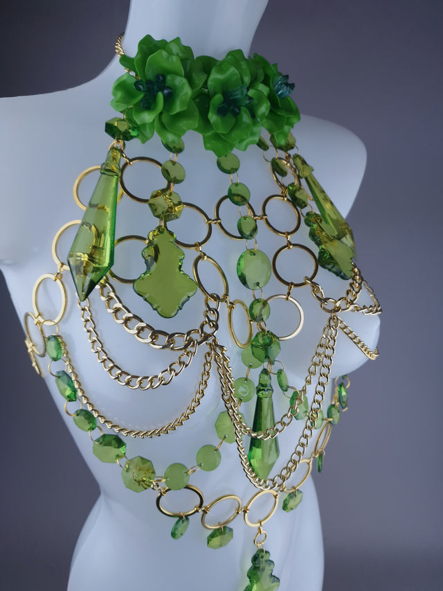 "Envie" Green Jewel & Chain Harness