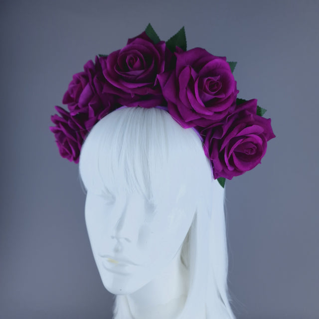 "Cerise" Pink Rose Flower Headdress & Neckpiece