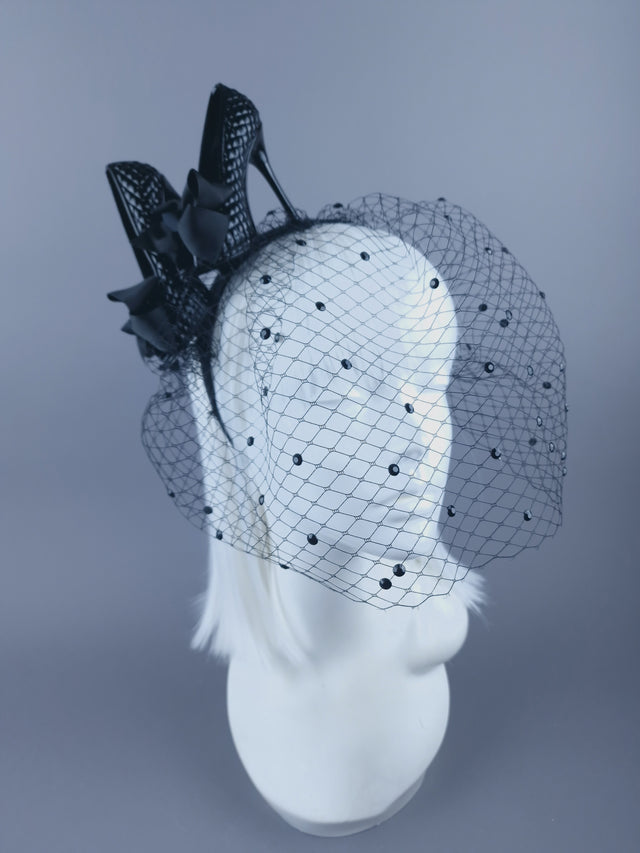 "Sex Kitten" Black High Heels Veil Headdress