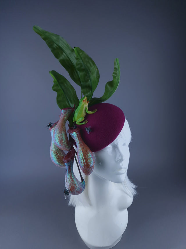 "Lure" Carnivorous Plant, Flies & Frog Fascinator Hat
