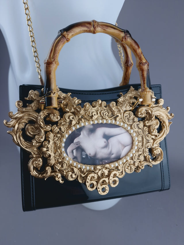 "Femme Noir" Black & Gold Filigree Handbag
