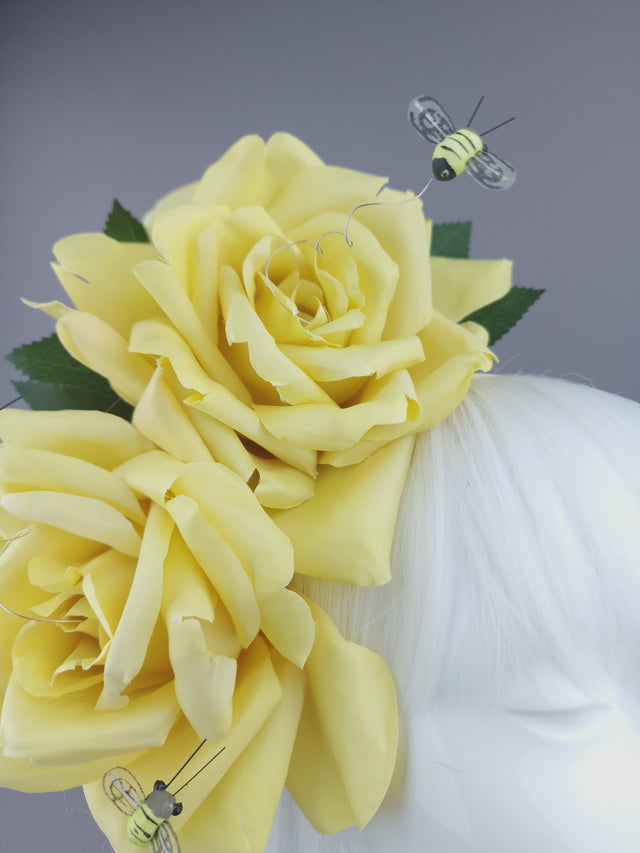 Yellow Rose & Bees Headpiece