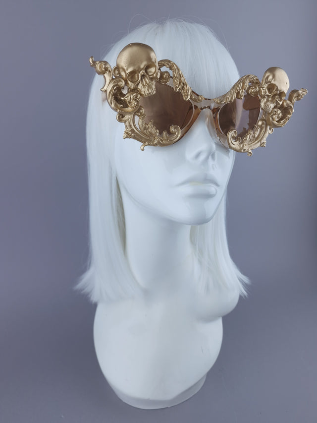 Pearls & Swine: Gold Skull Sunglasses with Filigree "Divya"