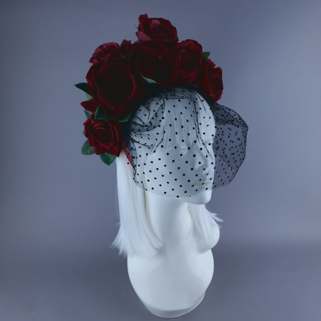 "Illusion" Red Rose & Veil Flower Headdress