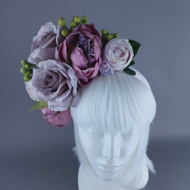 "Amethyst" Pink & Purple Rose & Peony Flower Headdress