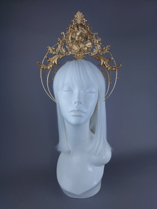 "Angelica" Gold Filigree & Cherub Halo