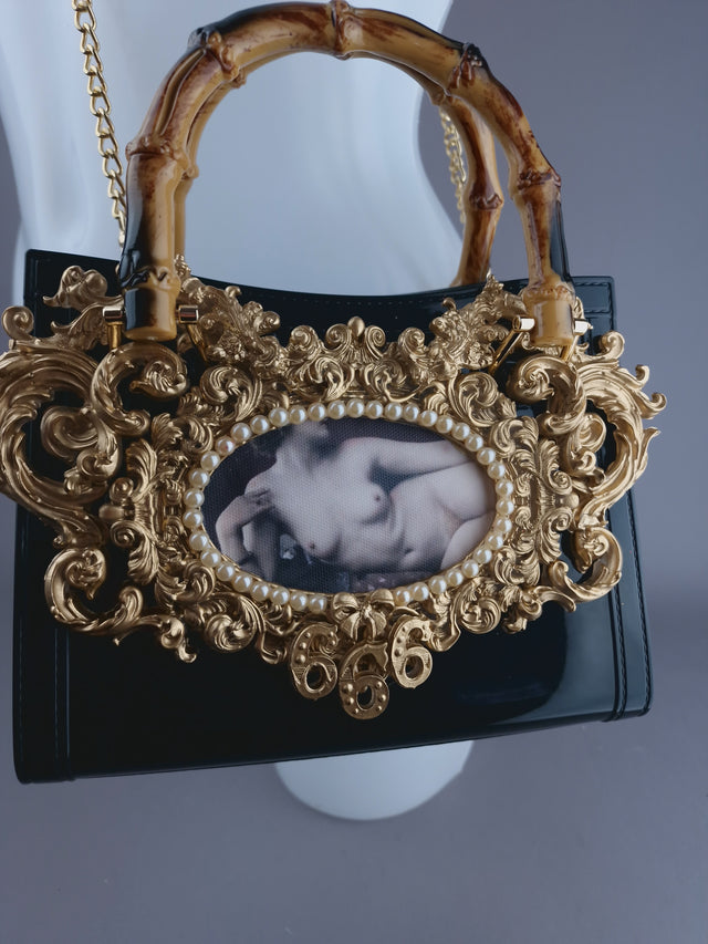 "Femme Noir" Black & Gold Filigree Handbag