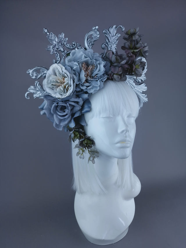 "Isis" Grey & Silver Filigree & Flower Headdress