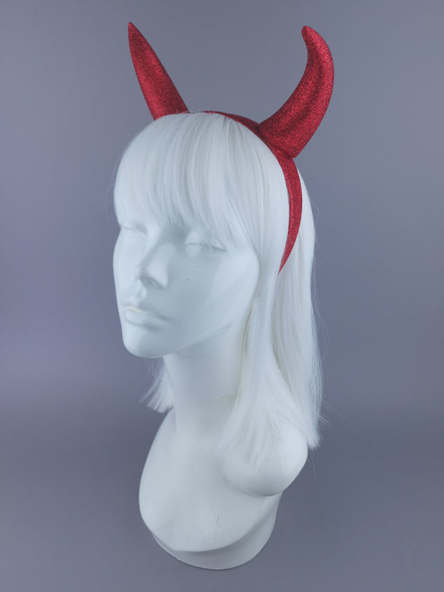 "Demonique" Large Red Glitter Devil Horn Headpiece