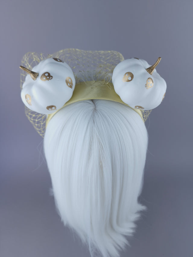 "Boo-Boo" Gold & White Pumpkin Ear Veil Headdress