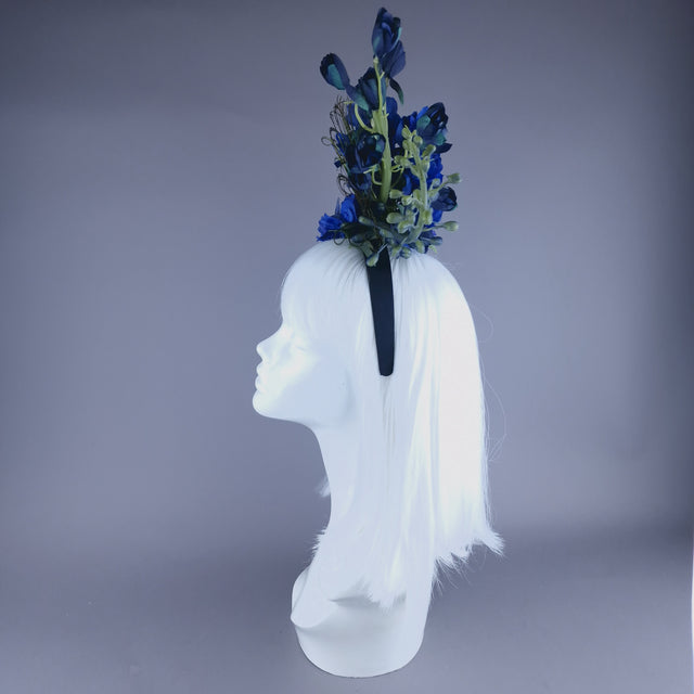 "Azraq" Blue Flower & Hummingbird Headdress