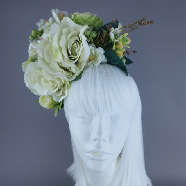 "Acantha" Light Green Rose Flower Headdress