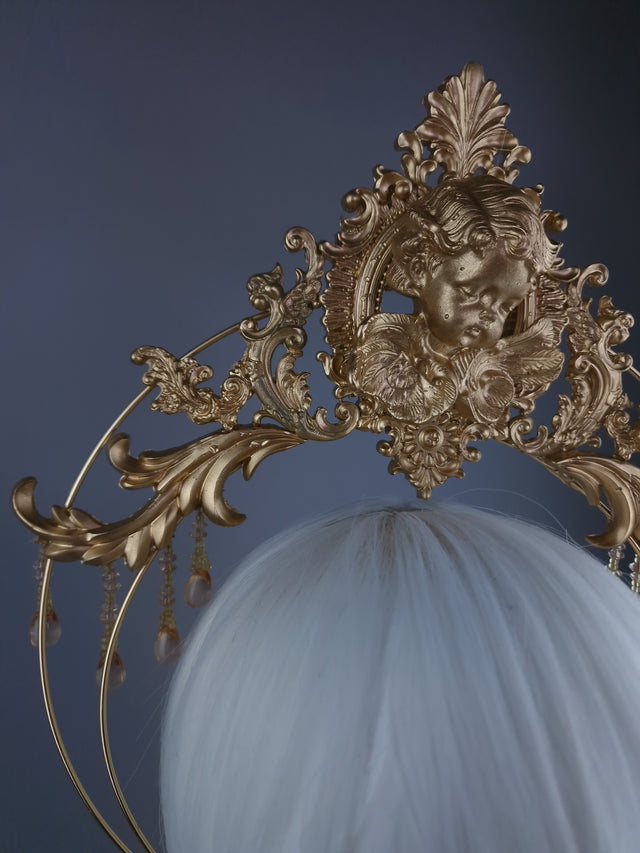 "Angelica" Gold Filigree & Cherub Halo