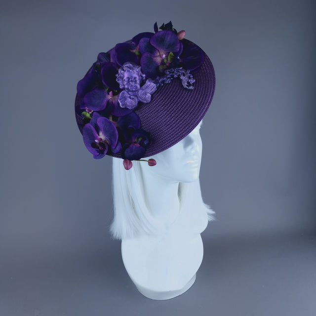 "Reign" Purple Filigree, Cherub & Orchid Fascinator Hat