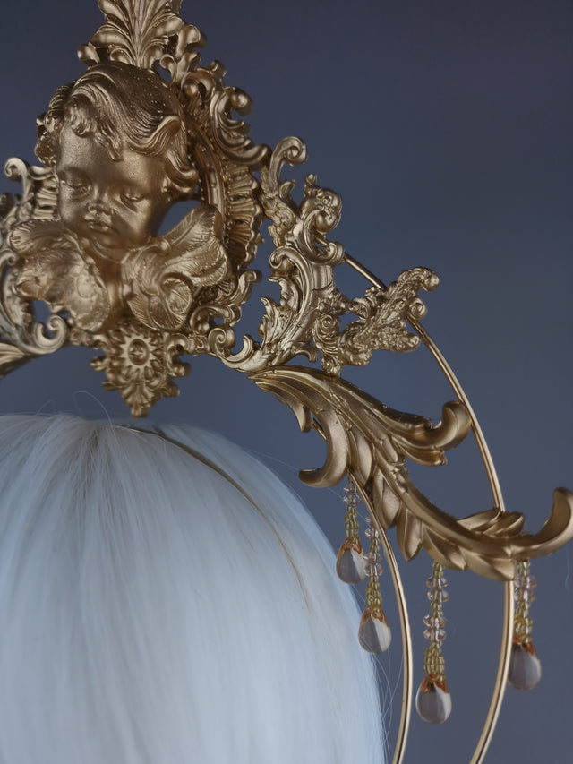 "Angelica" Gold Filigree & Cherub Halo