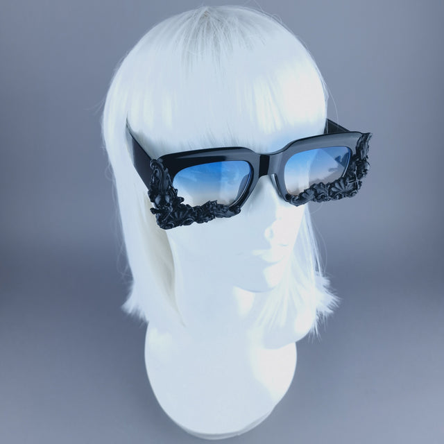 "Poe" Unisex Black Filigree Skull Sunglasses