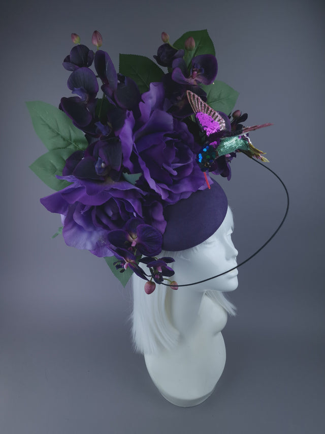 "Aasta" Purple Giant Rose & Orchid Fascinator Hat