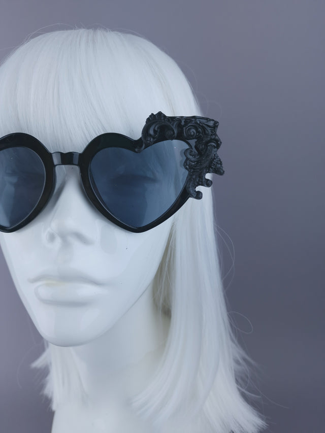 Pearls & Swine: SPECIAL OFFER Black Heart Shaped Sunglasses with Filigree