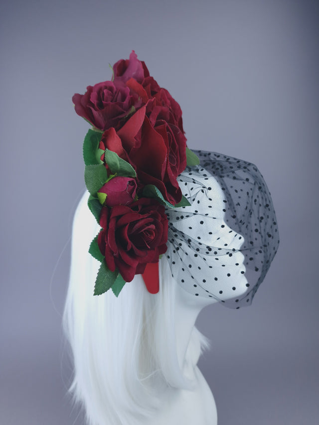 "Illusion" Red Rose & Veil Flower Headdress