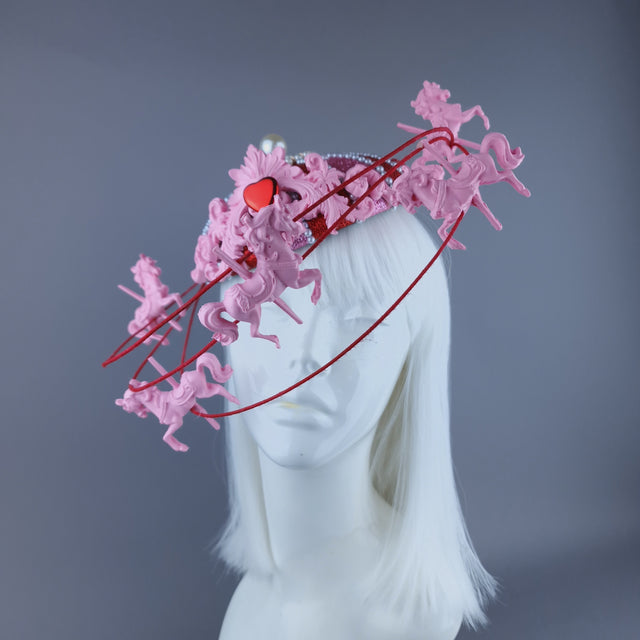 "Cirque Love" Pink, Red & Pearl Circus Carousel Wired Veil Hat