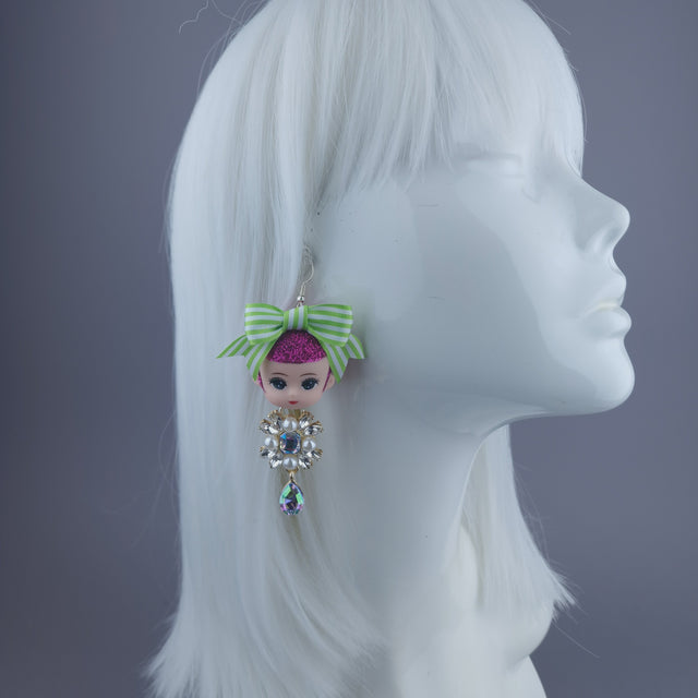 Doll Head, Bow & Jewel Earrings