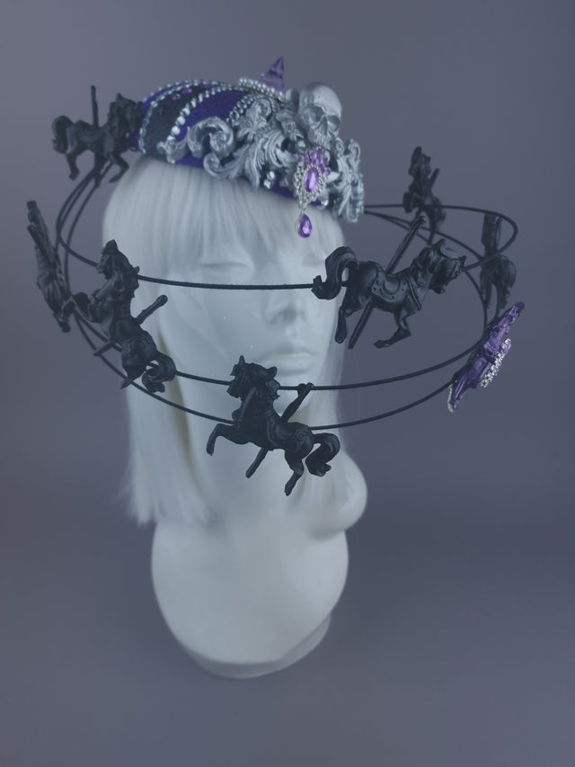 Pearls & Swine: Black & Purple Circus Carousel Wired Veil Hat "Cirque Forever"