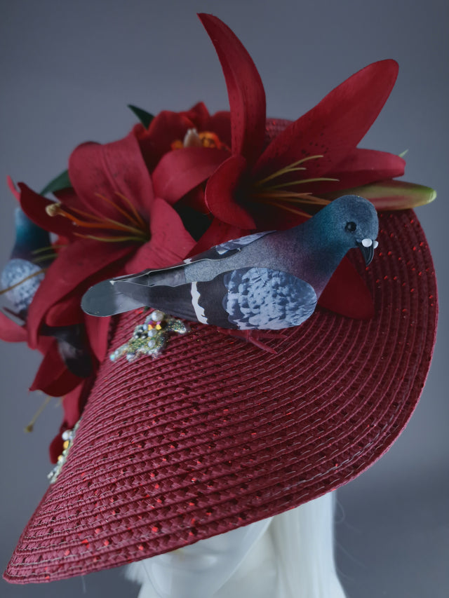 "Curses" Kitsch Glitter Pigeon Poop Red Fascinator Hat