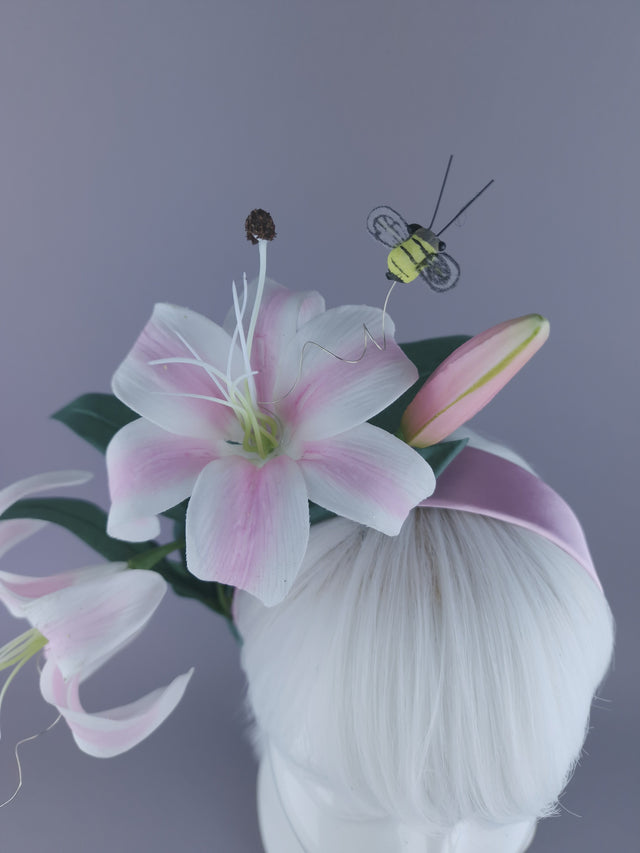 "Summa" Pastel Pink Flower & Bees Headdress