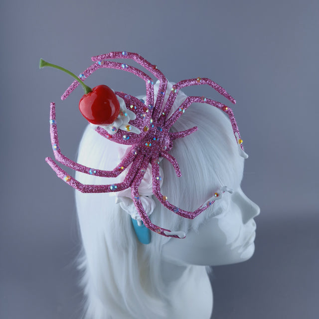"Frostie" Pink Glitter Cherry Spider & Cream Headpiece