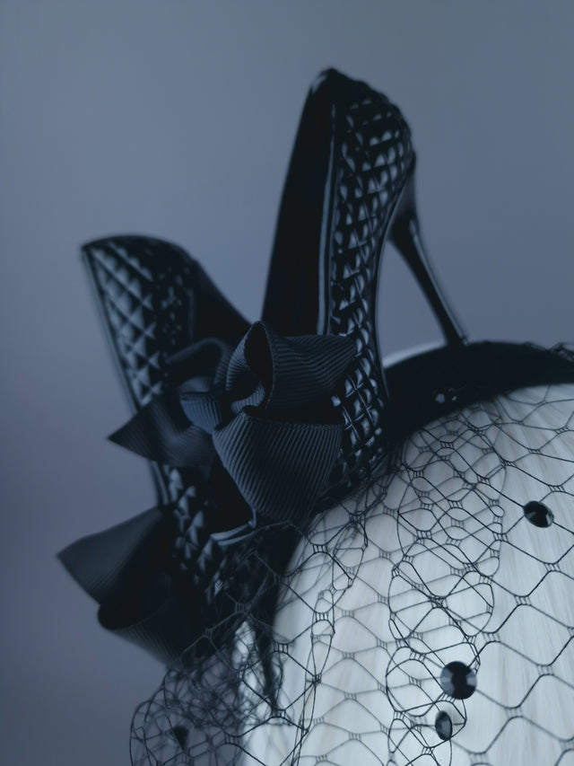 "Sex Kitten" Black High Heels Veil Headdress