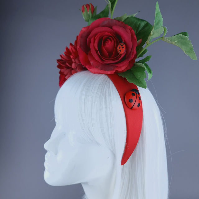 "Buggg" Red Rose & Ladybird Flower Headdress