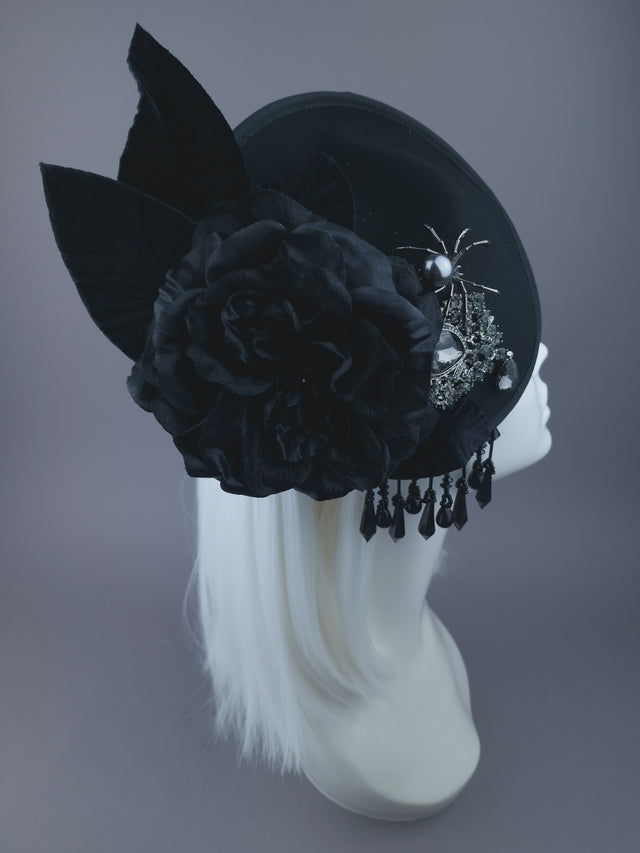 Black Rose, Spider & Jewel Vintage Inspired Hat "June"