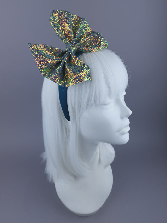 Glitter Bow Teal Headpiece