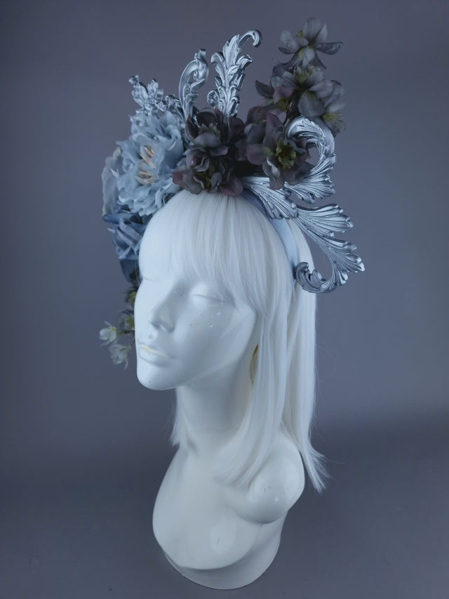 "Isis" Grey & Silver Filigree & Flower Headdress