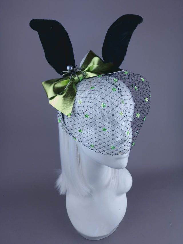 "Bad Bunny" Rabbit & Green Bow Veil Headdress