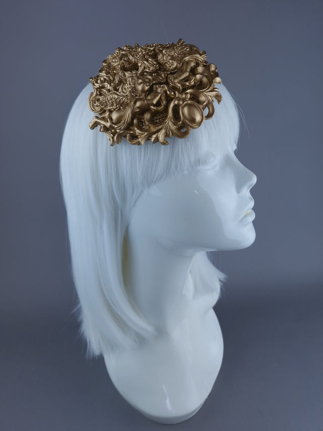 "Nalani" Gold Filigree & Cherub Mini Fascinator Hat