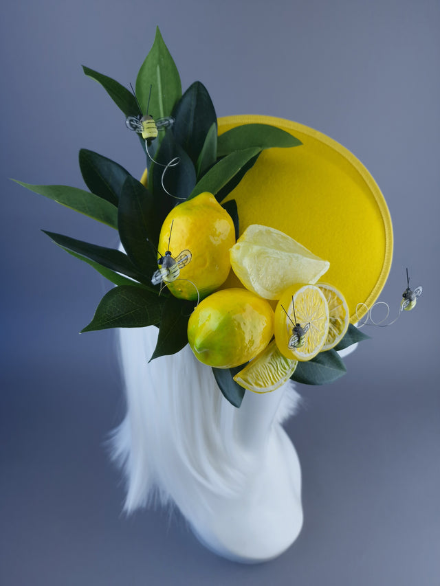 "Ludo" Yellow Lemon & Bees Fascinator Hat
