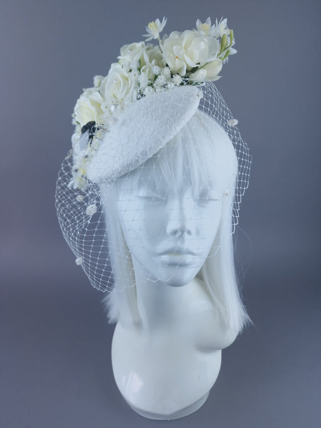 "Aoife" Bespoke Ivory Vintage Inspired Veiled Bridal Fascinator
