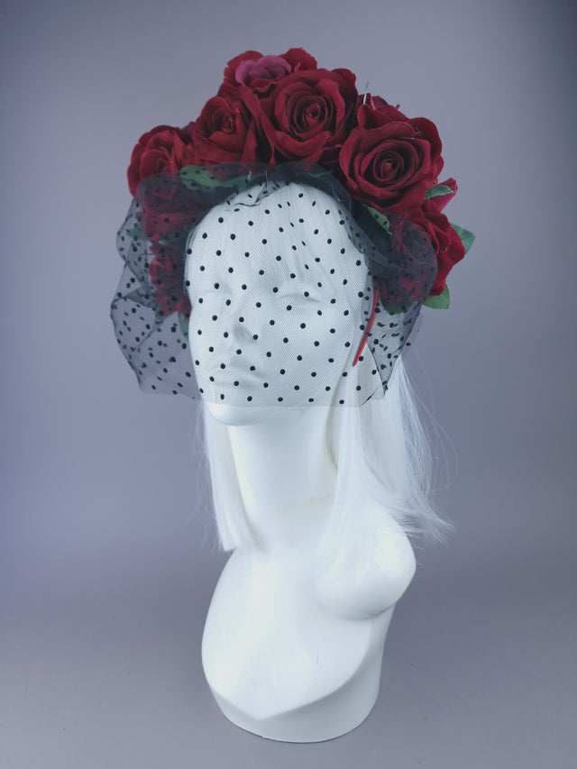 "Illusion" Red Rose & Veil Flower Headdress