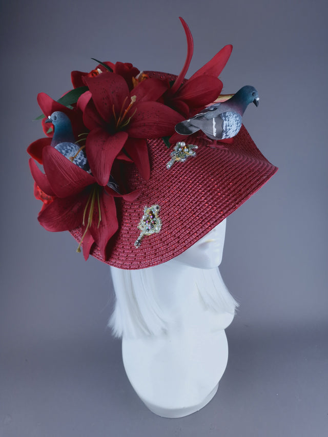 "Curses" Kitsch Glitter Pigeon Poop Red Fascinator Hat