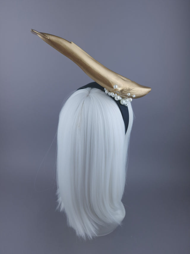 "Whale of a Time" Gold Whale & Pearl Headpiece