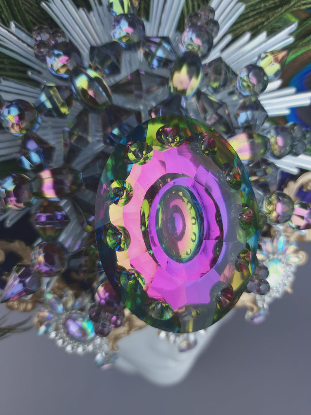 Pearls & Swine: Jewel & Peacock Feather Fascinator Hat "Nile"